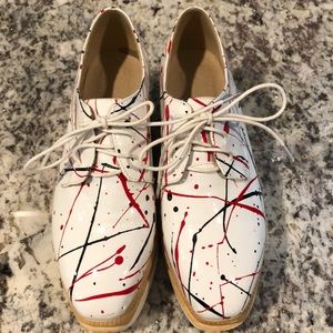 Paint Splatter wooden Platform Shoes size 7